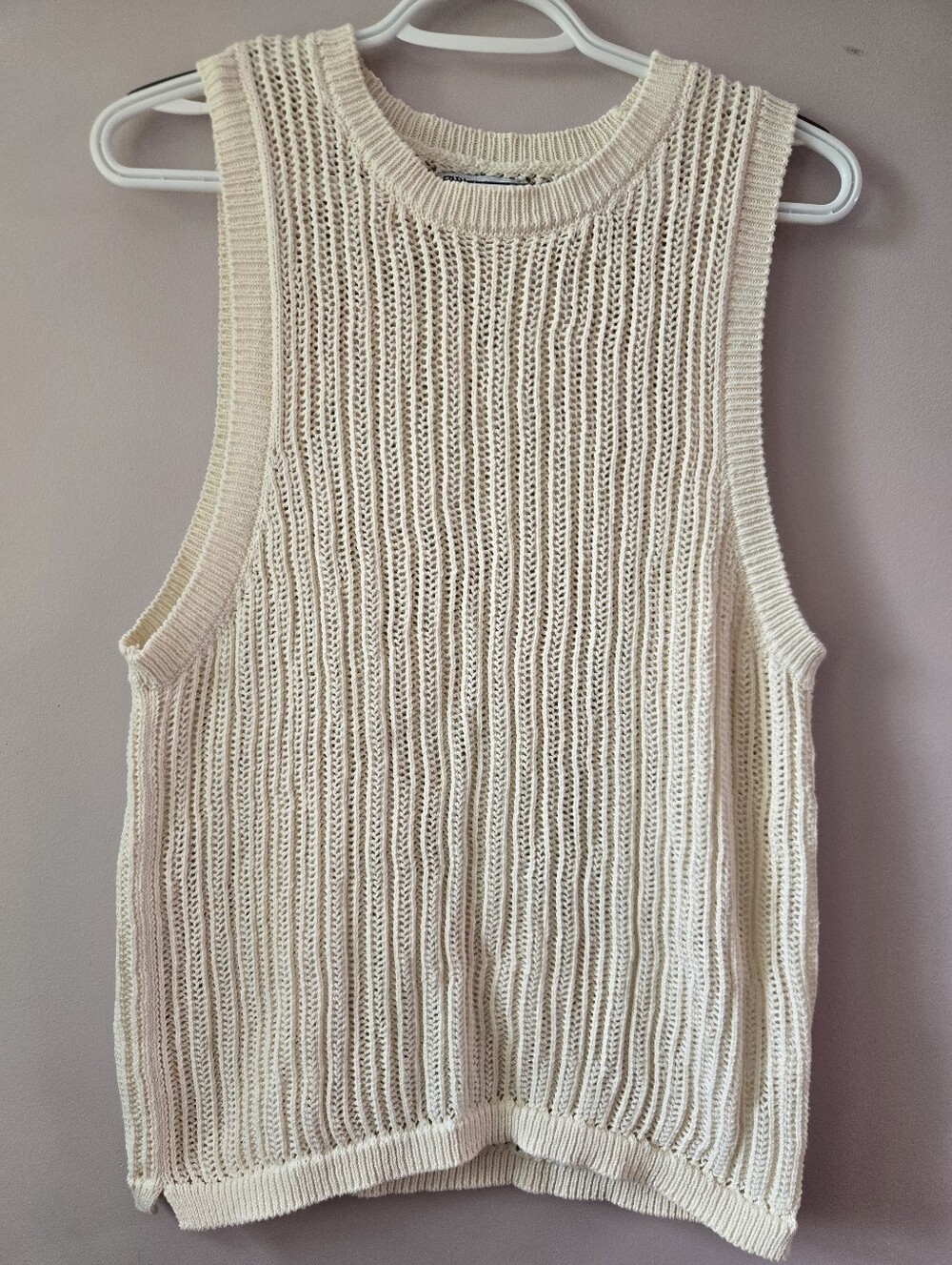 ZARA Cream Crochet Open Knit Sweater Vest Sleeveless Top S/M